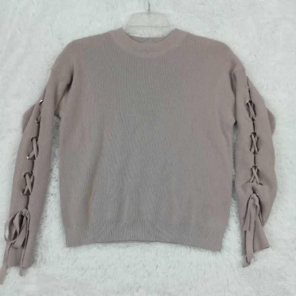 J.O.A. Los Angeles Sweater Womens Pullover Gray Lace Up Long Sleeve Tight Knit M